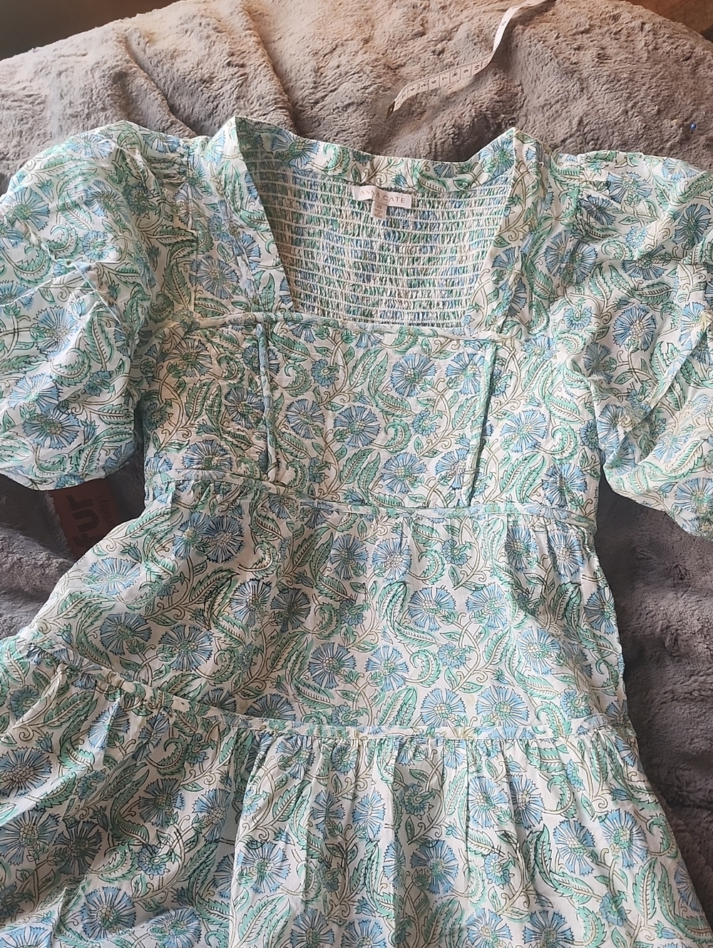 Light Blue & Green Floral Square-Neck Women’s Dress
